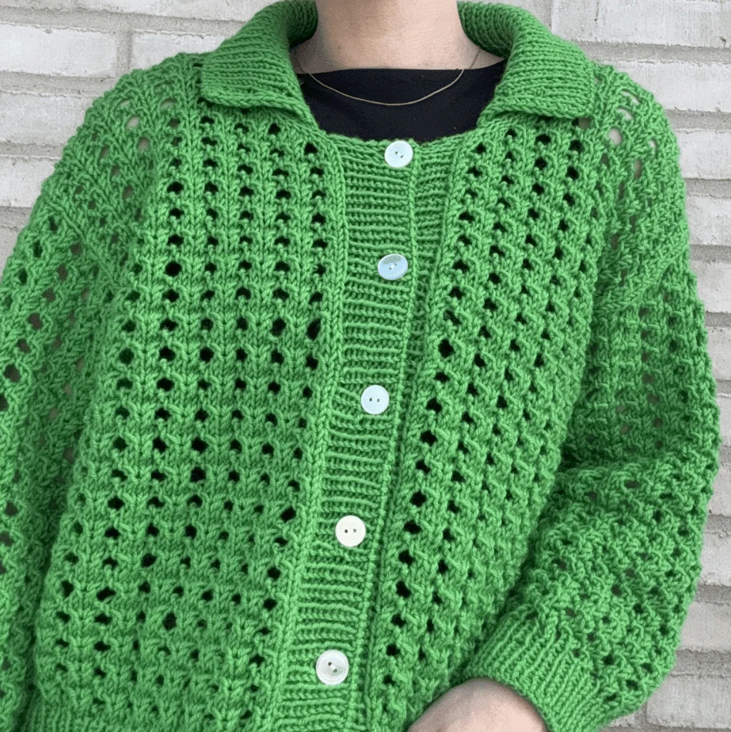 Easy Hole Structure Polo Cardigan - Image 2